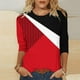thumbnail image 2 of Elegante blusa de manga corta con cuello redondo retro para mujer con estampado de manga tres cuartos OAVQHLG3B Store lin121212, 2 of 4