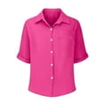 thumbnail image 5 of Fengactive Womens Collared Button Down Shirts Half Sleeve Roll Up Blouses with Pocket Solid Color Dressy Tunic Tops, 5 of 7