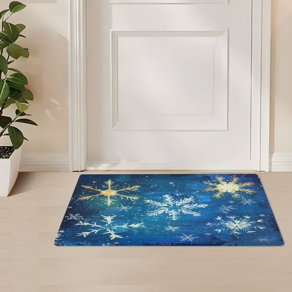 ALAZA Christmas Hand Paint Snowflakes Door Mat Outdoor Indoor Entrance Low Profile Floor Rugs 32"x20"
