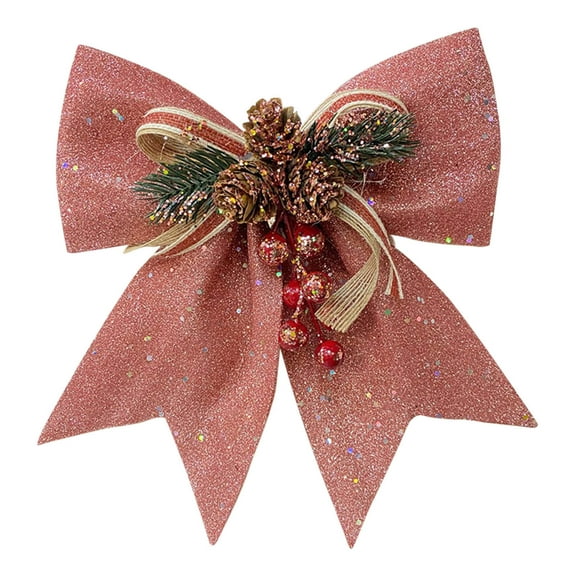 Deeceymbur Christmas Bow Pink Gray White Holiday Tree Decoration Gift Wrap Ornament Festive Home Decor Party Accent