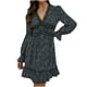 thumbnail image 1 of Vestido hasta la rodilla con volantes y manga larga de mariposa con cuello en V y estampado de puntos sexy informal para mujer a la moda Fridja NMB4995, 1 of 8