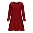 thumbnail image 5 of QQAMB Dresses for Women Plus Size Crewneck Solid Color Long Sleeve Pleated Thin Casual Loose Swing Dresses Wine 2XL, 5 of 6