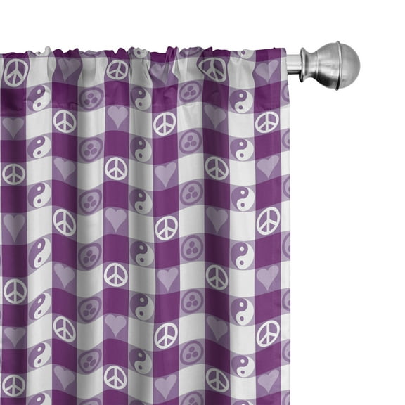 Ambesonne Plaid Curtains, Yin Yang Hearts Peace, Pair of 28"x63", Magenta Lavender White