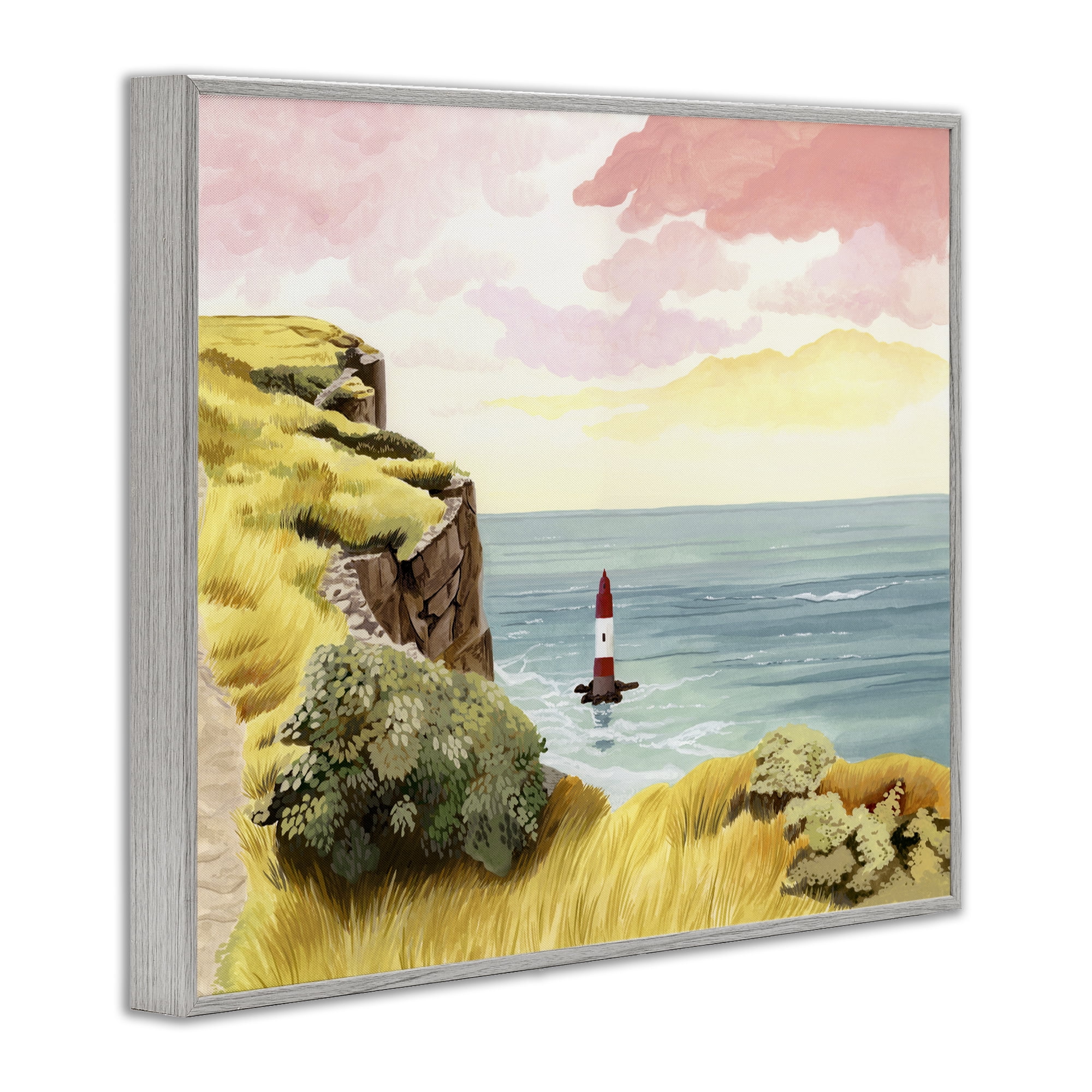 Beachy Head Lone Lighthouse Gray Framed Giclee Art, design by Courtney Haley