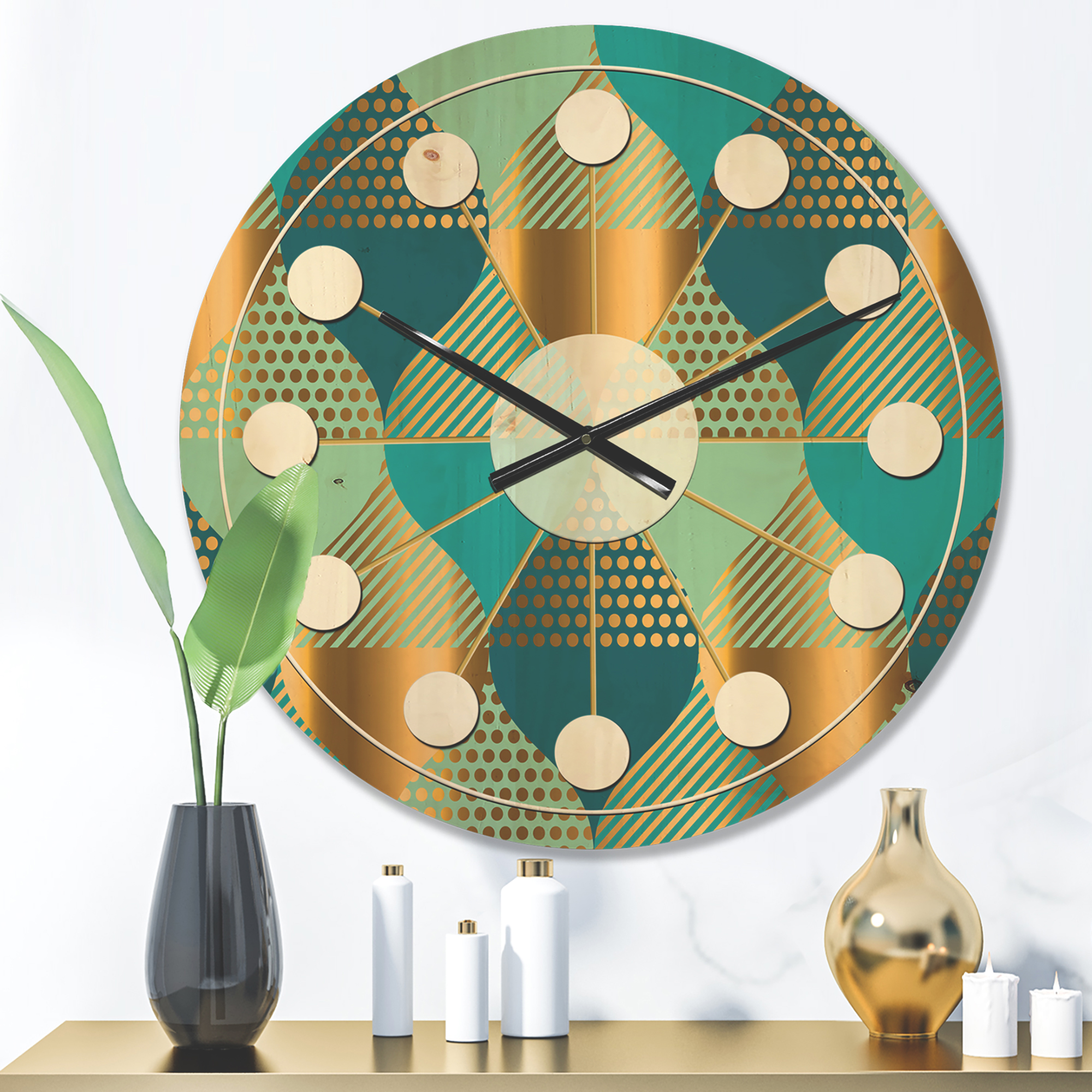 Designart 'Luxury Retro Pattern Drops II' Mid-Century Modern Wood Wall Clock