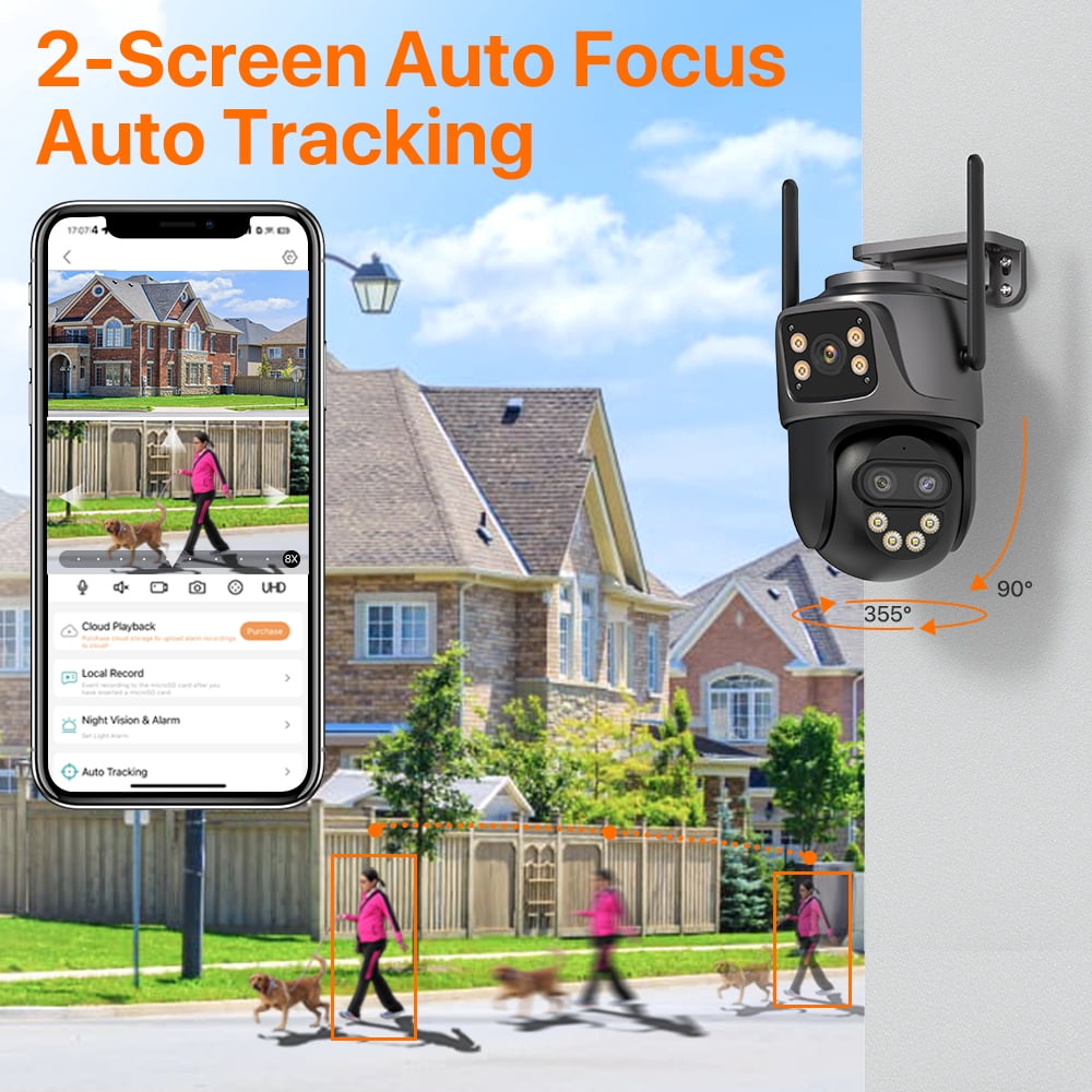 IP Camera 6K 9MP HD WiFi Outdoor Camera 8x Zoom Three Lens Dual Screen Home Security PTZ Camera 6MP Video Surveillance