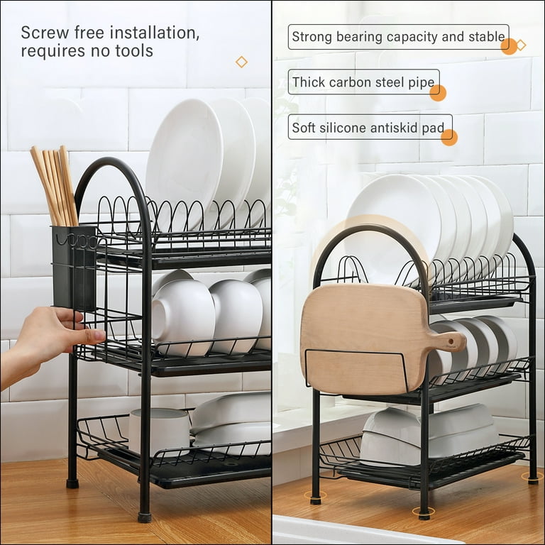Dish Drying Rack, 3 Tier Dish Rack with Tray,Dish Drainer with