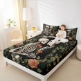thumbnail image 3 of Castle Fairy Romantic Gothic Skeleton King Sheets 4pcs,Lush Floral Rose Bedding,Black Cream,1 Fitted Sheet,1 Flat Sheet and 2 Pillowcases, 3 of 6