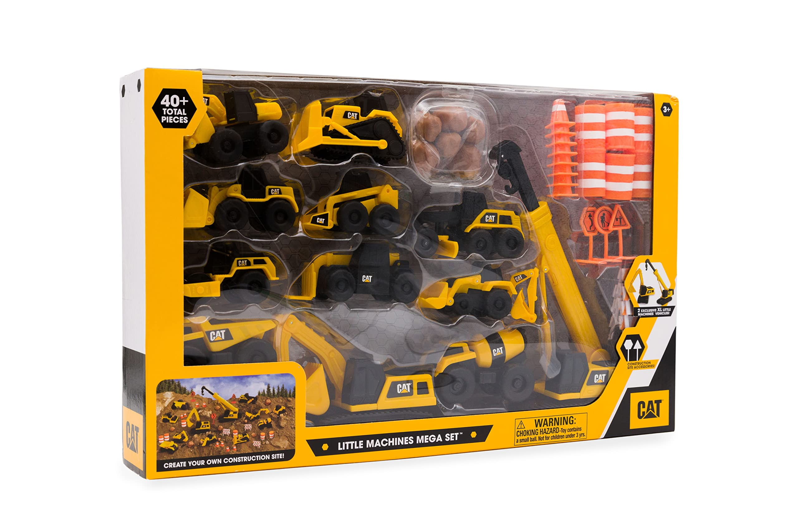 CAT Construction Toys, Little Machines Mega Set – 40+ Pieces. All Parts Are Molded  The Same “Catipillar Tough Plastics. Construction Site Playset,