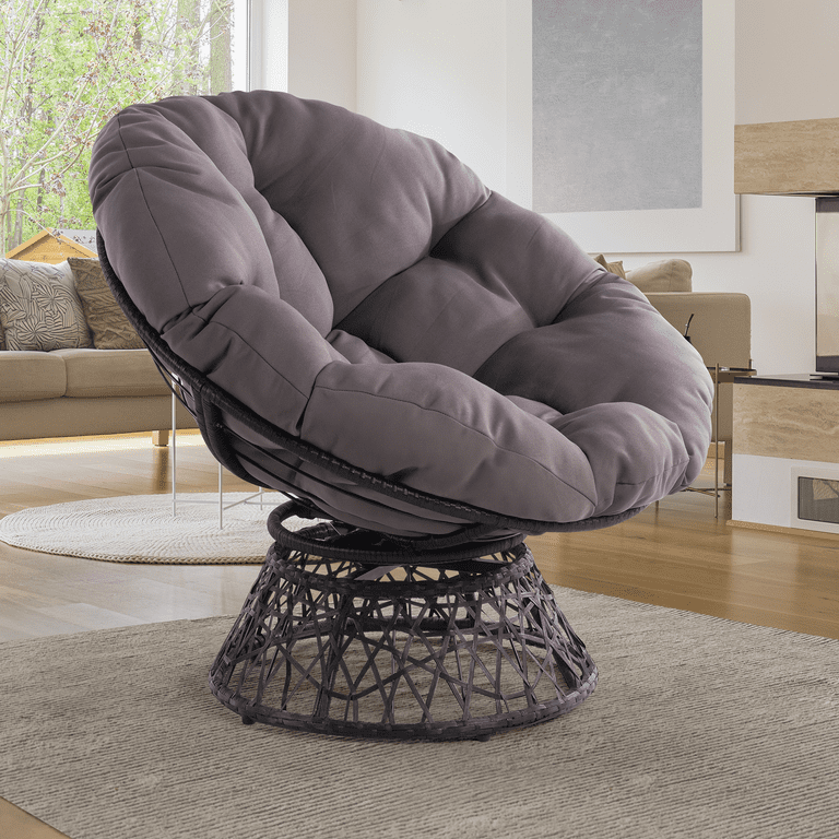 Aile 360 Swivel Comfy Papasan Chair with Fabric Cushion, Sturdy Metal Frame  (Graphite Stone - Brown Frame)