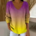 thumbnail image 2 of Under 10 dollars! Plus Size Tops for Women Fashion Gradient Color V Neck Blouse Loose Fit Drop Shoulder Long Sleeve Tee Shirts, 2 of 6