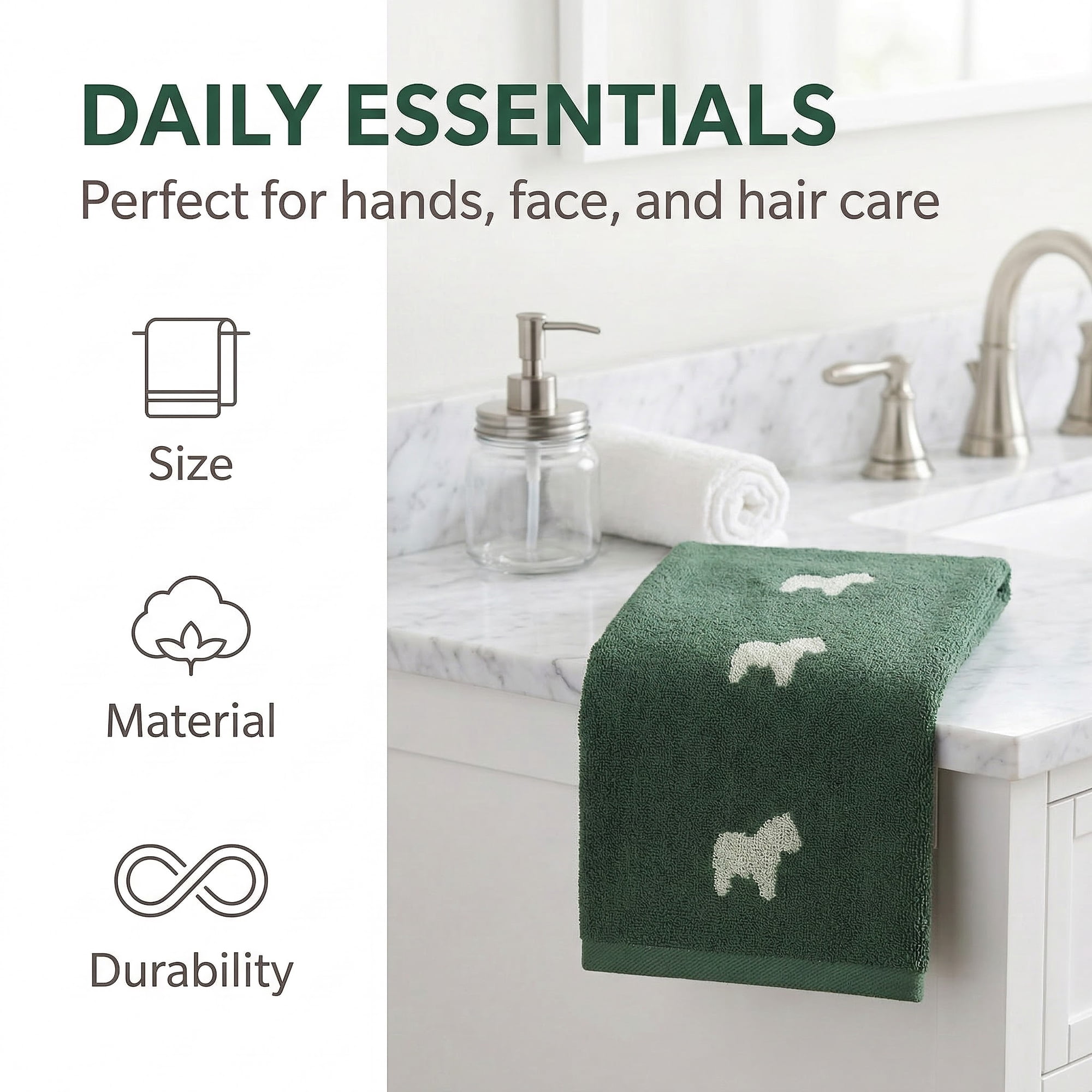 Unique Bargains 2Pcs Pure Cotton Cute Animal Soft Quick Dry Towels Green 28" x 13"