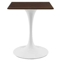24 inch Dining Table, Square, White Walnut, Wood, Metal Steel, Modern Contemporary Mid-Century, Kitchen Room Cafe Bistro Restaurant Hospitality