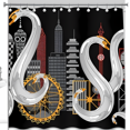 thumbnail image 1 of Artistic Cityscape Shower Curtain - Grey Swan Forms & Abstract Architecture - Modern Bathroom Decor, 1 of 4