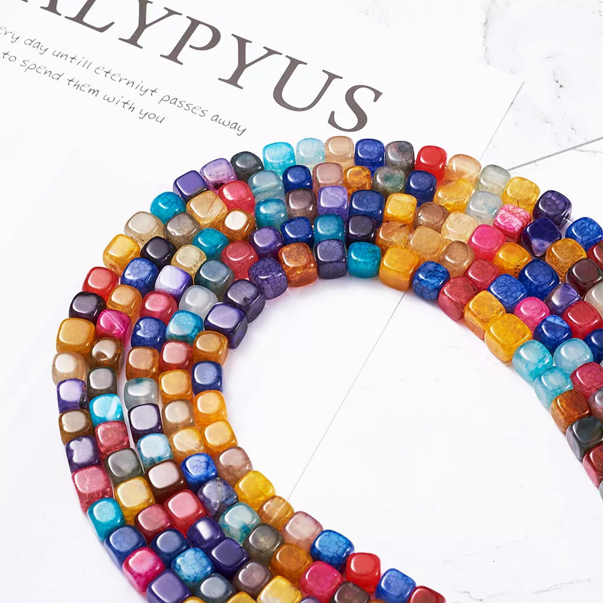 U8MO 5 Strds Colorful Natural Agate Stone Beads Smooth Cube Loose Beads Dyed 7.5~8mm