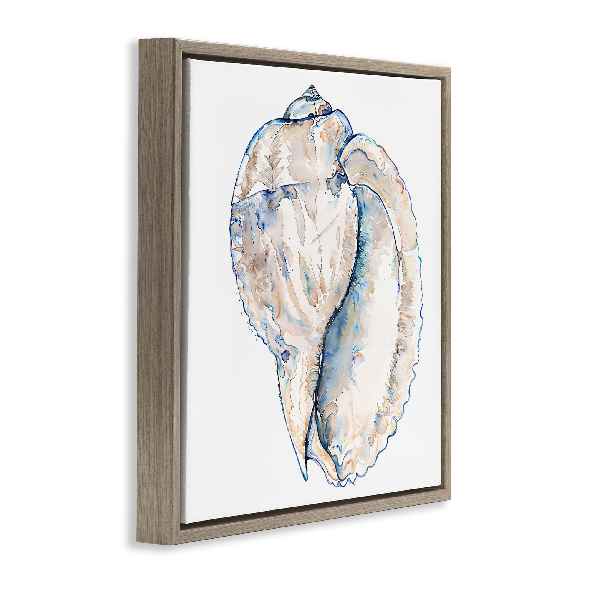 Stupell Industries Conch Shell on White Coastal Painting Brown Floater Framed Canvas Art Print Wall Art, 18 x 18