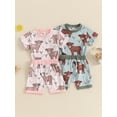 thumbnail image 3 of Elippeo Toddler Boys Girls Summer Outfits 3 6 12 18 24 Months 3 Years Western Cow Print Short Sleeve T-Shirts Tops and Shorts 2Pcs Clothes Set, 3 of 9