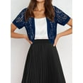 thumbnail image 3 of Womens Short Sleeve Shrug Open Front Floral Lace Summer Sheer Cropped Cardigan Navy Blue M, 3 of 6