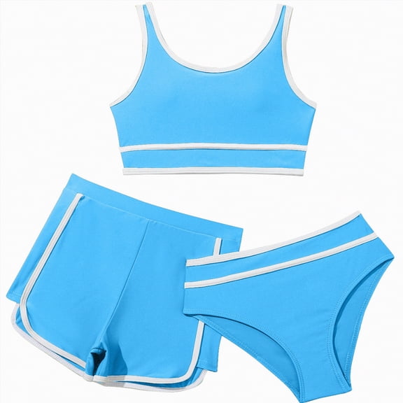 CAUYDY Toddler Baby Girl Bikini Swimsuit Set 3 Piece Set Bathing Suit with Cover Ups 2T 3T 4T 5T 6T 7T 8T 9T 10T 11T 12T Children Kid Girls Summer Swimwear (Sizes 9-10 Years,H03-Sky Blue)