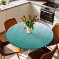 thumbnail image 3 of Teal Green Ombre Fitted Tablecloth with Elastic Edged, Round Table Cloth for Dining Table, Contemporary Gradient Abstract Art Waterproof Oil Proof Table Cover for Indoor Outdoor 55"-60", 3 of 8