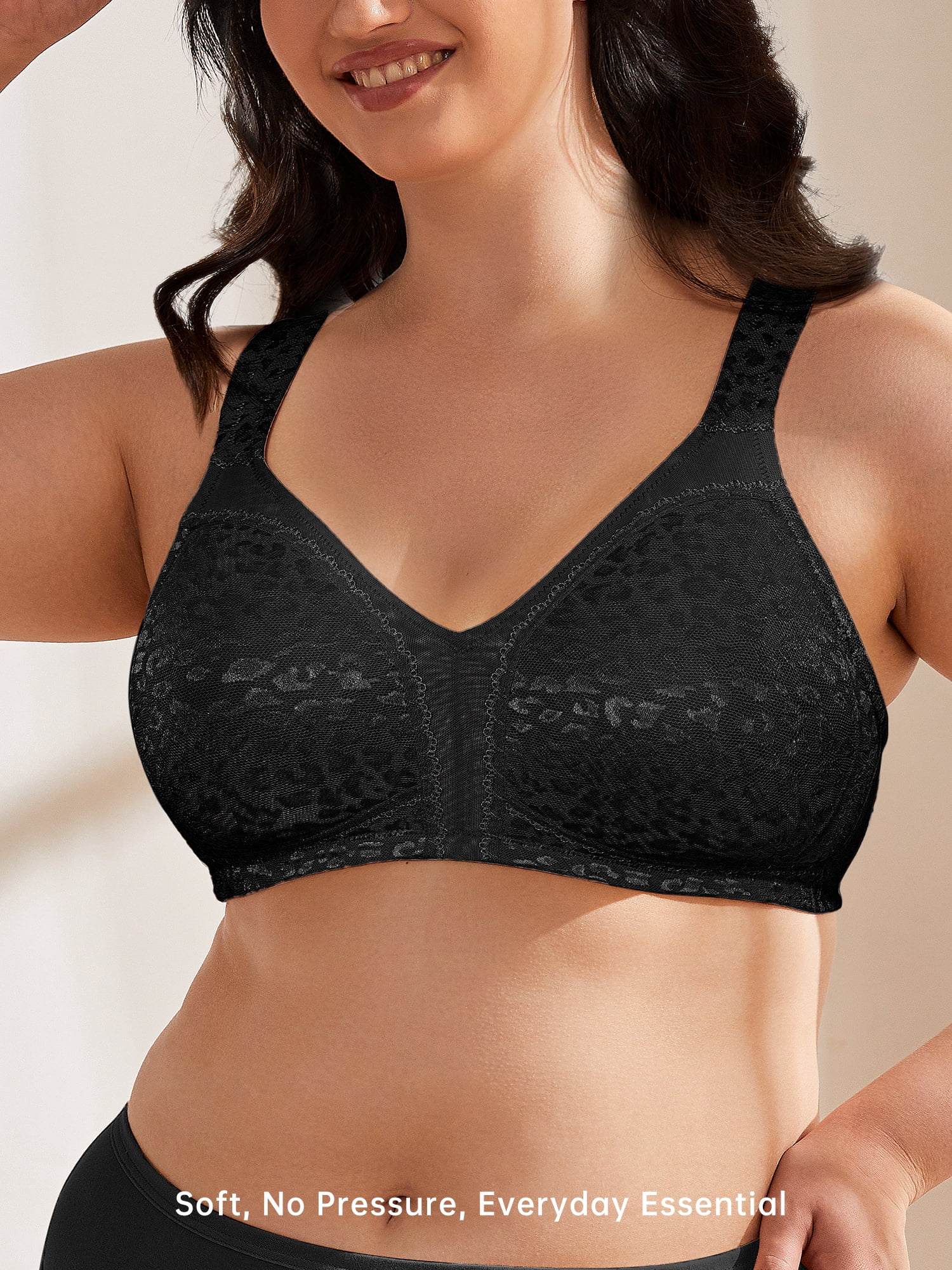 Wingslove Women's Plus Size Full Coverage Minimizer Bra Wirefree Non Padded for Everyday Comfort, Black 36B