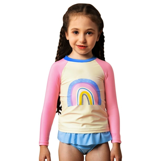 Odeerbi 4-8 Años Traje de Baño Hawaiano de Tres Piezas Para Playa de Verano Para Niñas Traje de Baño Hawaiano de Tres Piezas Para Playa de Verano Con Pareos