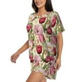 thumbnail image 2 of Kdxio Tulips Flowers Print Pajamas Sets for Women Short-Sleeved Pjs with Lounge Shorts Two Piece Sleepwear S-4XL, 2 of 9