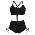 thumbnail image 4 of TrendVibe365 Bikinis for Women 2 Piece Shorts Black 2 Piece High Waist Thong Crossed Straps Wrap Top with Padded Bras Bathing Suits Solid Swimwear Beachwear M, 4 of 4