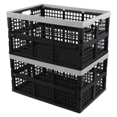 42 Liter Large Stackable Plastic Crate, Collapsible Storage Crate, 2 Packs