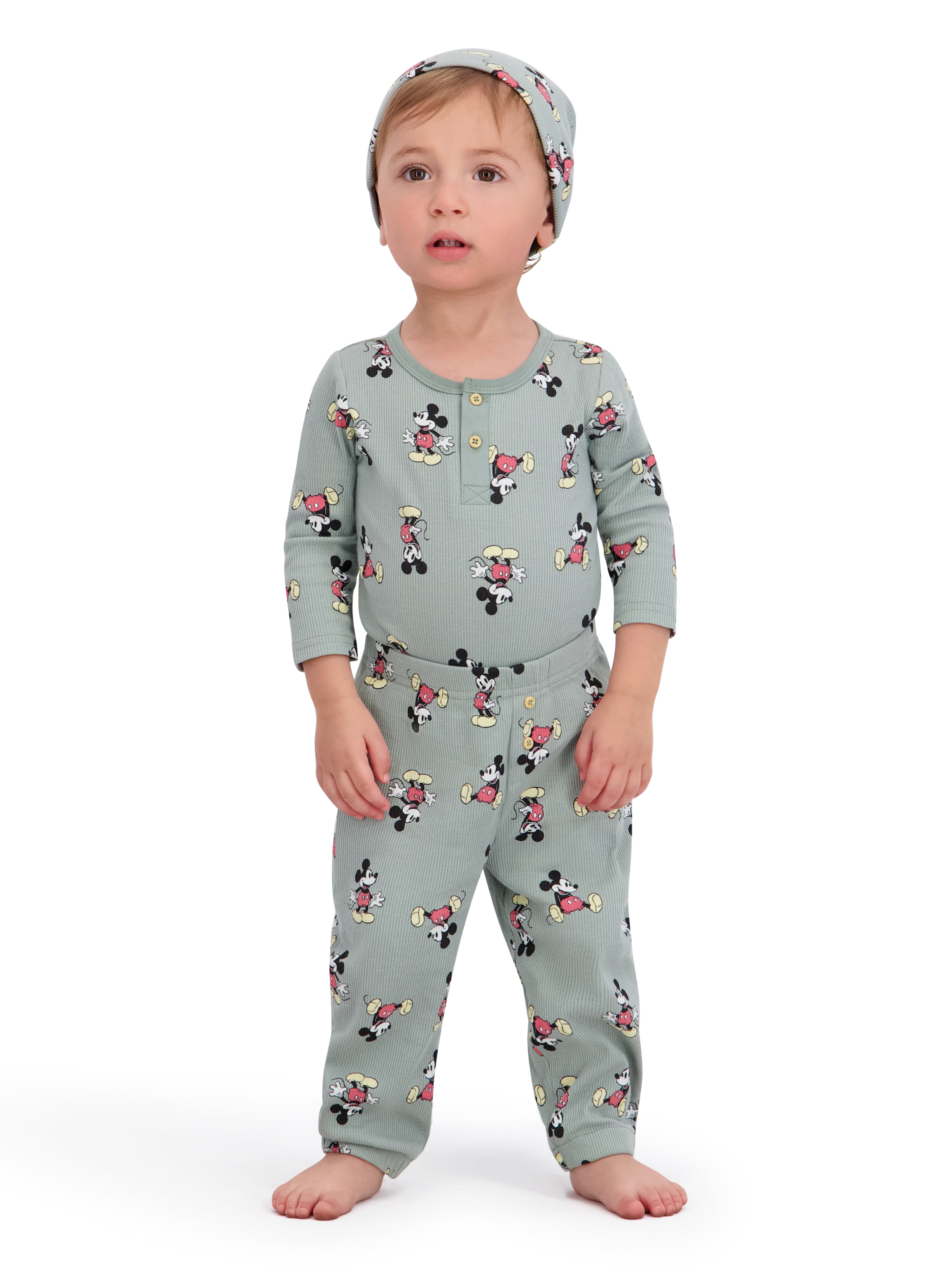 Mickey Mouse Baby Boys 3 Piece Rib Pant Set, Sizes 0-24M