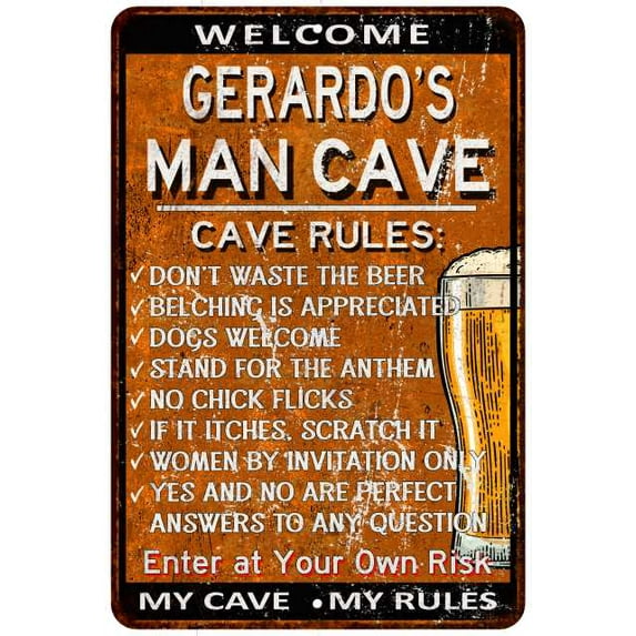 GERARDO'S Man Cave Rules Rusty Sign Garage Decor 16 x 24 Matte Finish Metal 116240051405