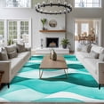 thumbnail image 3 of 6'x9' Area Rugs, Turquoise Stripes Indoor Outdoor Area Rug for Living Room Bedroom, Vintage Farmhouse Ripple Texture Art Washable Bathroom Rugs Kitchen Floor Carpet Mats Home Decor Aesthetic, 3 of 8
