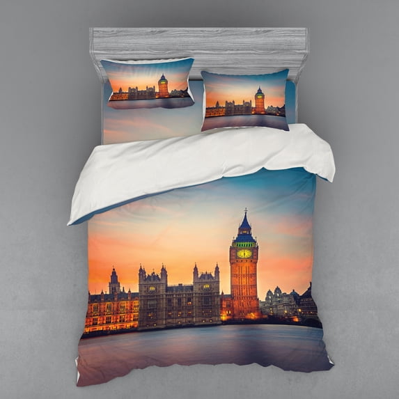 Ambesonne Colorful Bedding Set 4 Pcs, Big Ben and Parliament, Queen, Multicolor