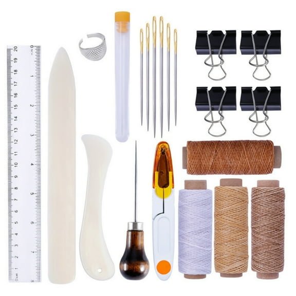 KEINXS Book Binding Tool Set Bone Binder Tool Set Waxed Thread Awl Large Eye Needles for Crafts Sewing
