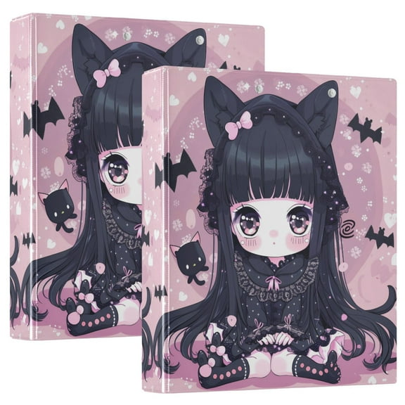 Cute Cartoon Girl Hardcover 3 Ring Binder 1.5” Round Rings Binder Organizer Letter Size Paper Pockets School Office Supplies