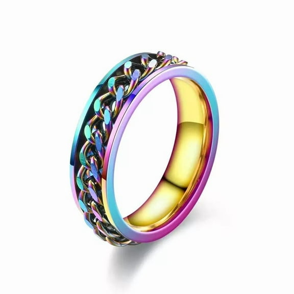 Stainless Steel Curb Chain Finger Ring For Women Men Gold 8Mm R17