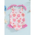 thumbnail image 5 of FEORJGP Infan Baby Girl Swimsuit Toddler Sleeveless Swimwear Jumpsuit Shell Flower Print Bodysuit Frill Trim Bathing Suit for Little Girls Summer Beach Wear, 5 of 8