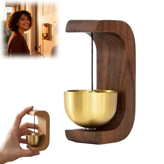 Shopkeepers Bell for Door Opening, Magnetic Door Chime Bell, Magnetic Wooden Doorbell with Brass Bells Doors Chime for Entrance, Wall, Store, Wardrobe, Fridge(CopperBell)