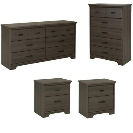4 Piece Double Dresser Chest Drawers and 2 Nightstands Bedroom Set in Gray Maple