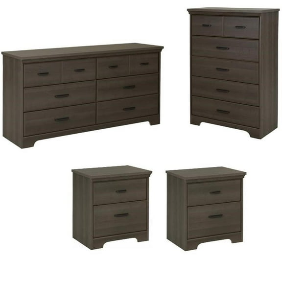 4 Piece Double Dresser Chest Drawers and 2 Nightstands Bedroom Set in Gray Maple