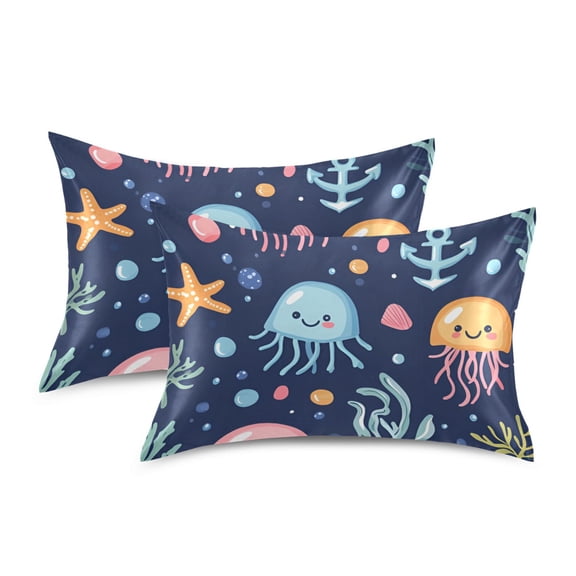 Yayeee Pillowcase Standard Size Set of 2 Satin Wrinkle Resistant Pillow Case, Yellow Jellyfish