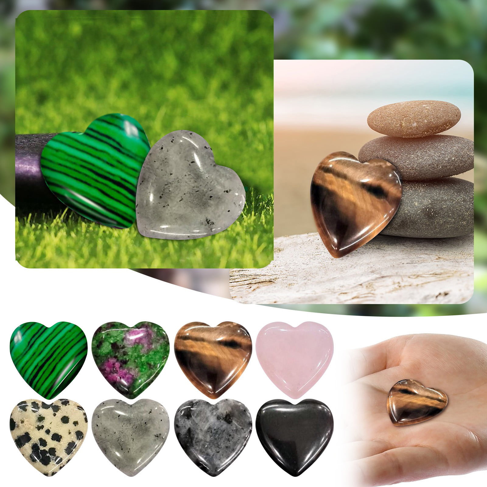 40 Pcs 1 Inch Worry Stones Heart Love Healing Crystals Bulk Heart Stones  Assorted Stone and Crystals Mini Pocket Witch Palm Stones for Witchcraft