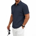 thumbnail image 5 of Domzest Men's Collared Shirts Short Sleeve Button Down Shirt Summer Casual Striped Textured Beach Shirt Navy XL, 5 of 8