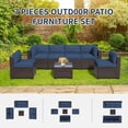 thumbnail image 4 of 7 Piece Wicker Patio Furniture Set, Outdoor Sectional Conversation Set with Tempered Glass Table, Dark Brown Rattan & Navy Blue Cushions for Backyard Deck Garden, 4 of 10