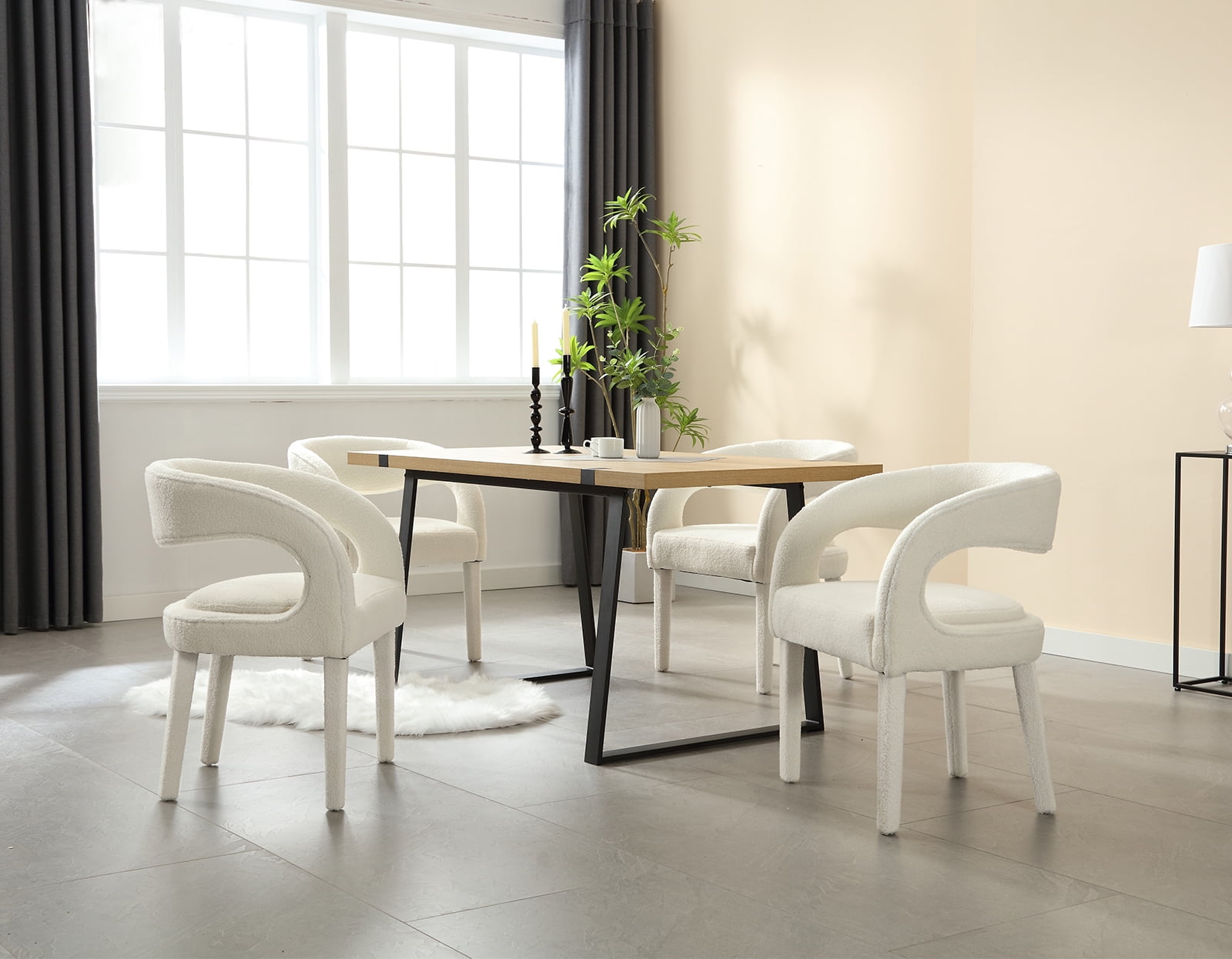 Guyou Modern Dining Chairs Set of 2, Sherpa Upholstered Barrel Kitchen Chairs with Open Back, Lovely Dresser Chair, Comfy Dining Side Chairs for Dining Room Bedroom Living Room, White