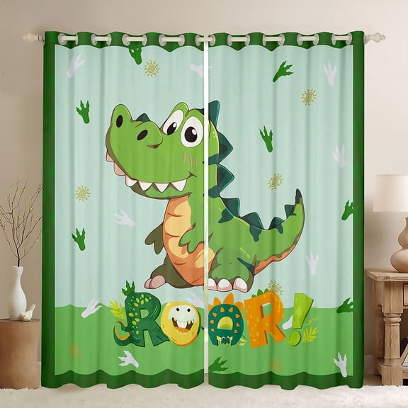 jejeloiu Cute Cartoon Dinosaur Black Out Curtains,Wild Animal Curtains Pack of 2 (42x63 Each),Green Dino Bedroom Curtains For Boys Kids,Breathable Home Decor