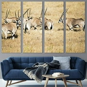 Color-Banner 4 Pieces Modern Canvas Wall Art Antelope Journey for Living Room Home Decorations - 12"x32"x4 Panels