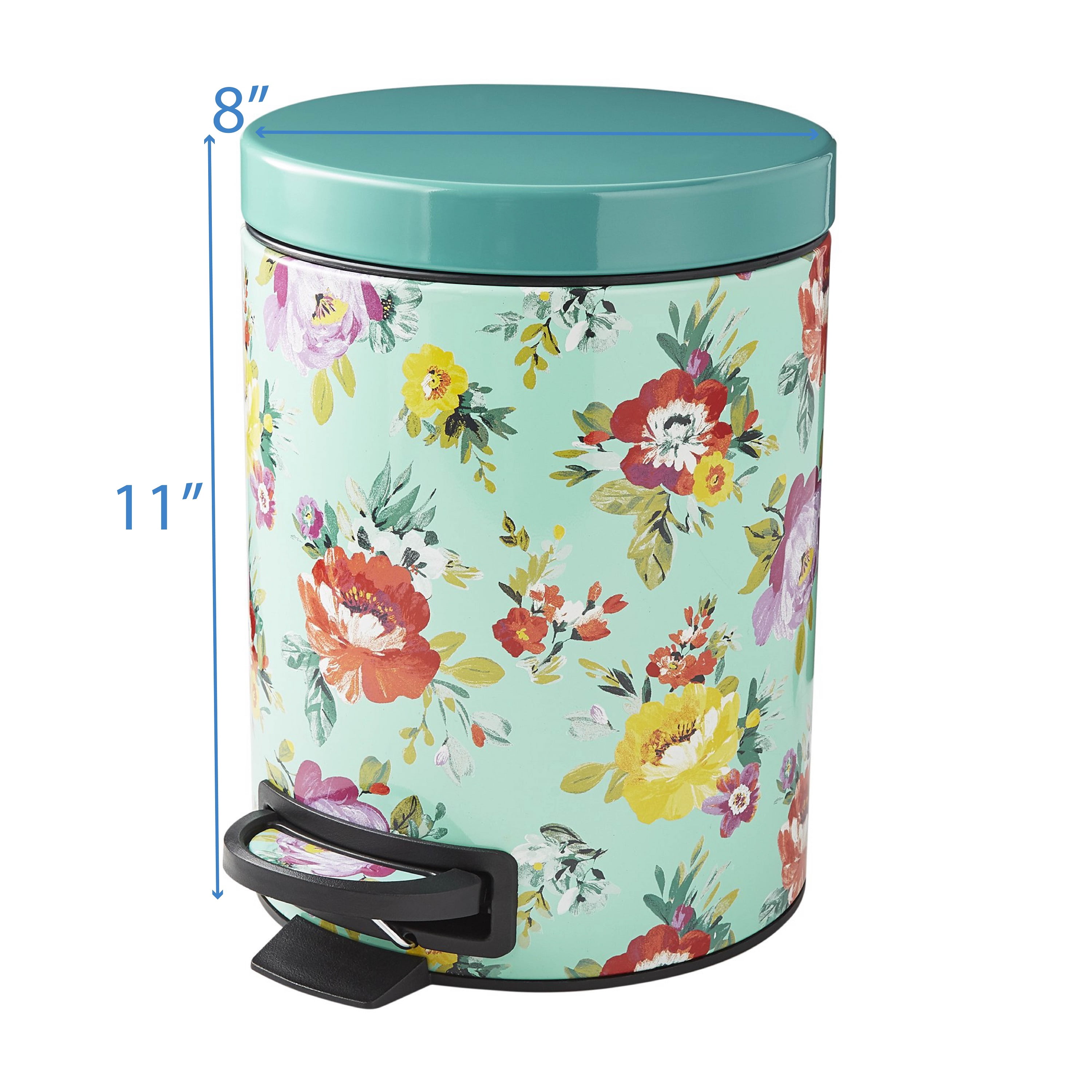 The Pioneer Woman Sweet Romance Stainless Steel Round Bathroom Step Wastebasket, 1.3 Gallon