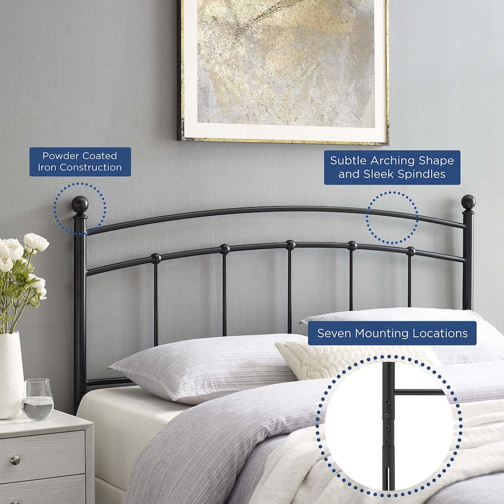 Modway Abigail Queen Modern Style Powder Coated Iron Headboard in Black