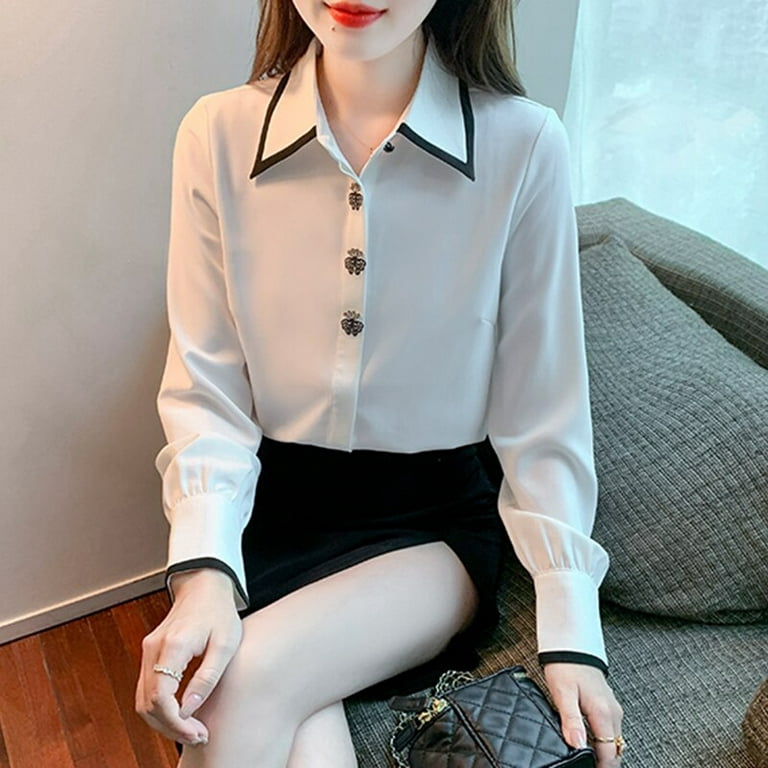 PIKADINGNIS White Turndown Collar Shirt Women Spring Korean Long Sleeve  Chiffon Blouse Woman Elegant Bow Embroidery OL Shirts